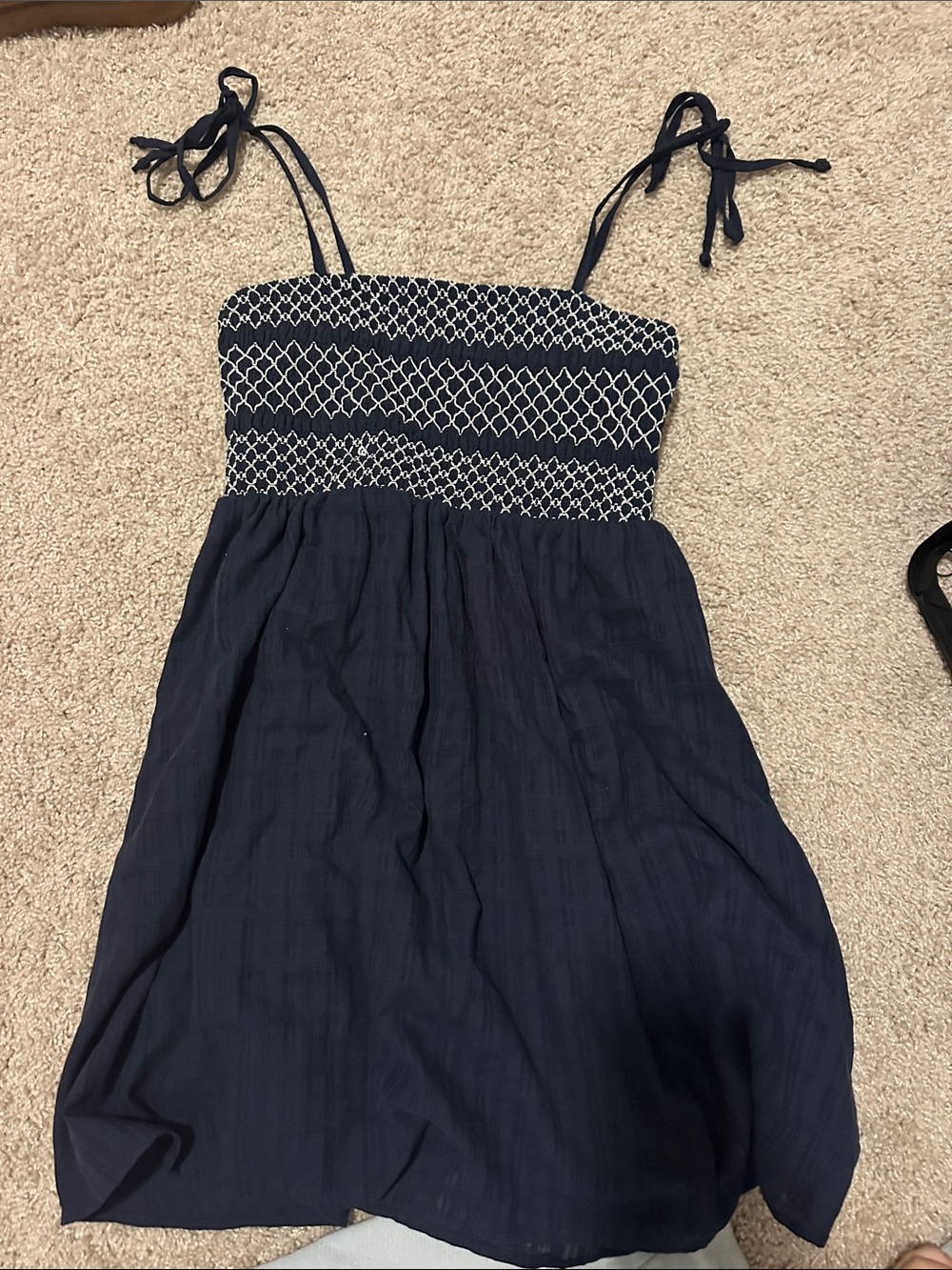 Madden Girl Navy Blue and White Strapless Tie Dress